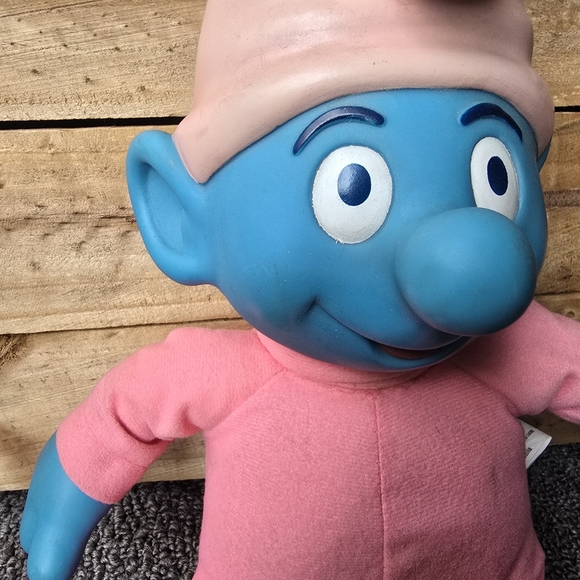 Vintage Peyo Peluche 1996 Baby Rose Smurf Plush Retro Electronic Blue Pink - Picture 4 of 11